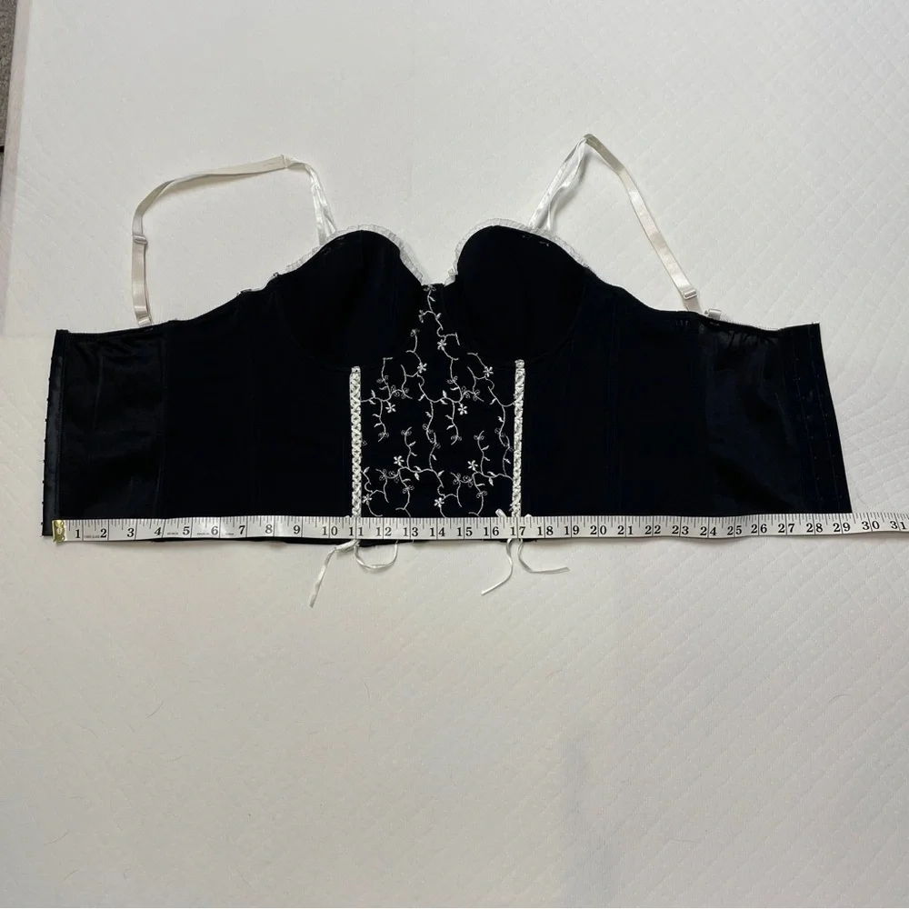 Black‎ Bustier Top with White Embroidery size 36C